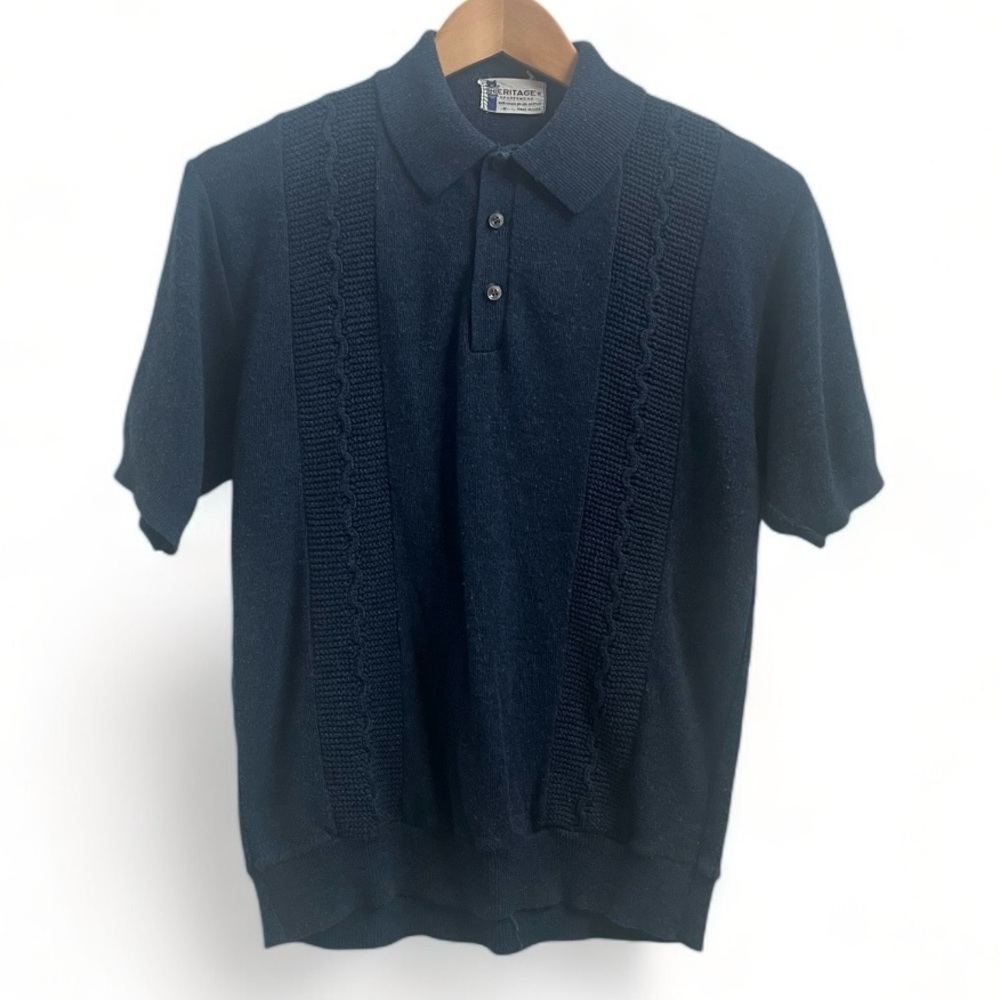 Vintage 70s 80s Heritage Sportswear Collared Knit Men's Pullover Shirt Size M